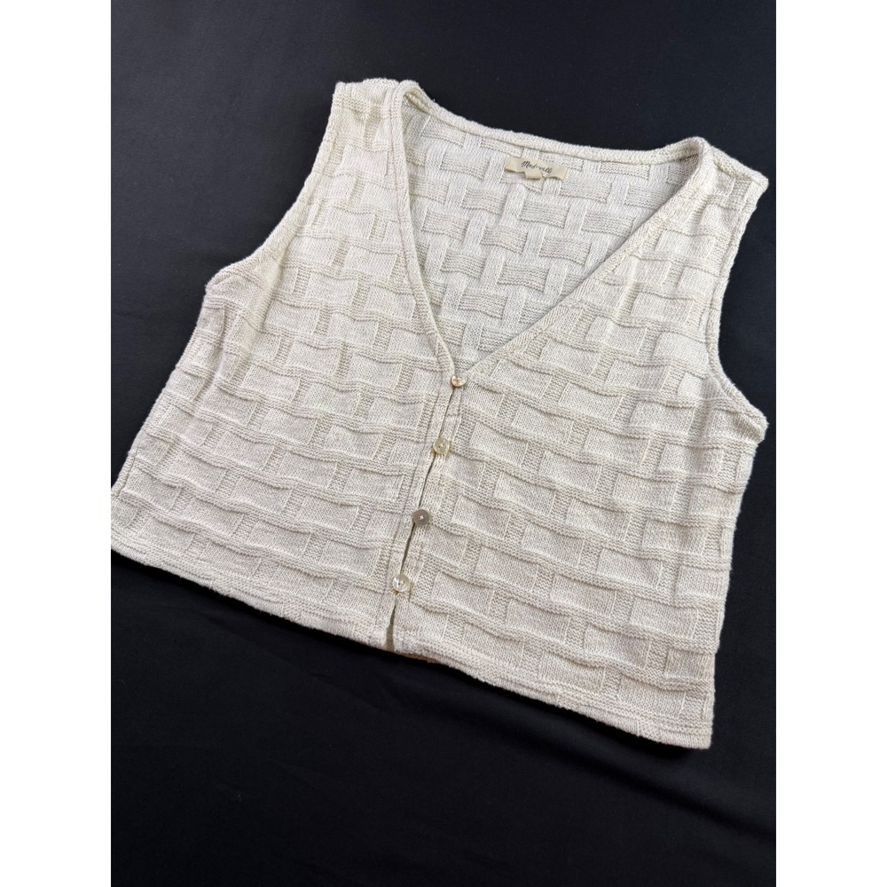 Madewell Basketweave Sweater Vest‎ Cream V-Neck Button Front Small CKP475816723